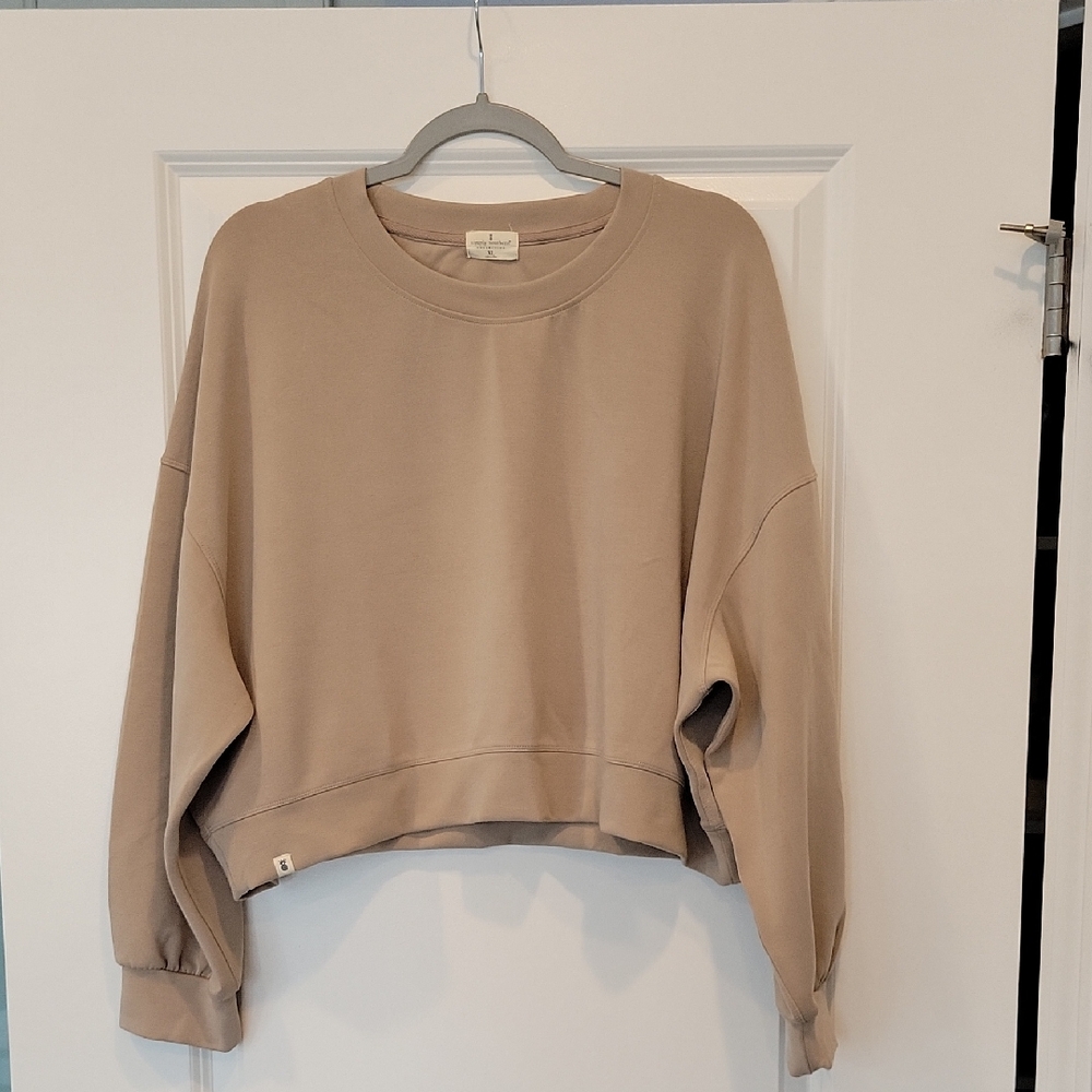 Simply Southern Collection Soft Stretchy 3/4 Sleeve Sweatshirt Taupe Brown XL